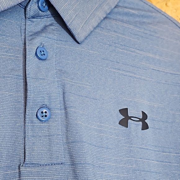 Under Armour Loose Heatgear Blue Polo Short Sleeve Shirt Sz M - Picture 2 of 11